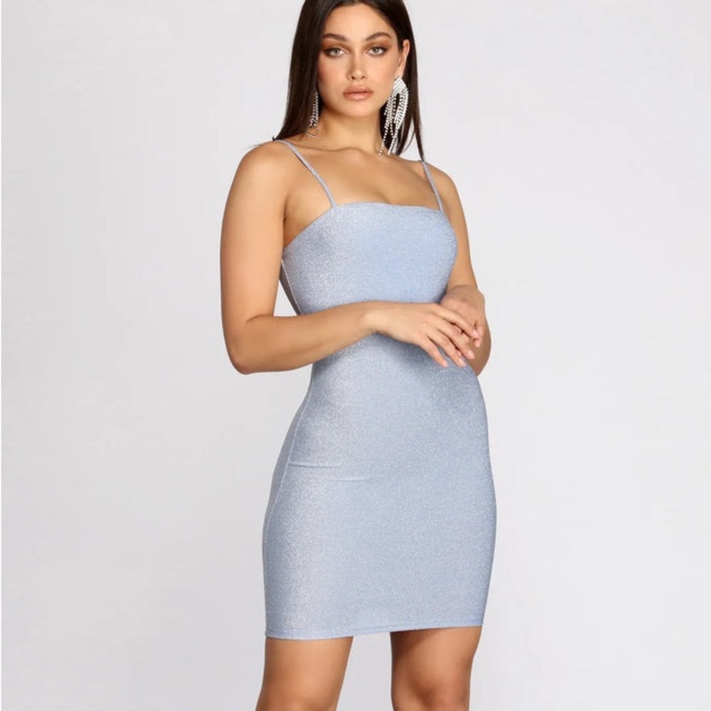 Elegant Blue Spaghetti Strap Dress